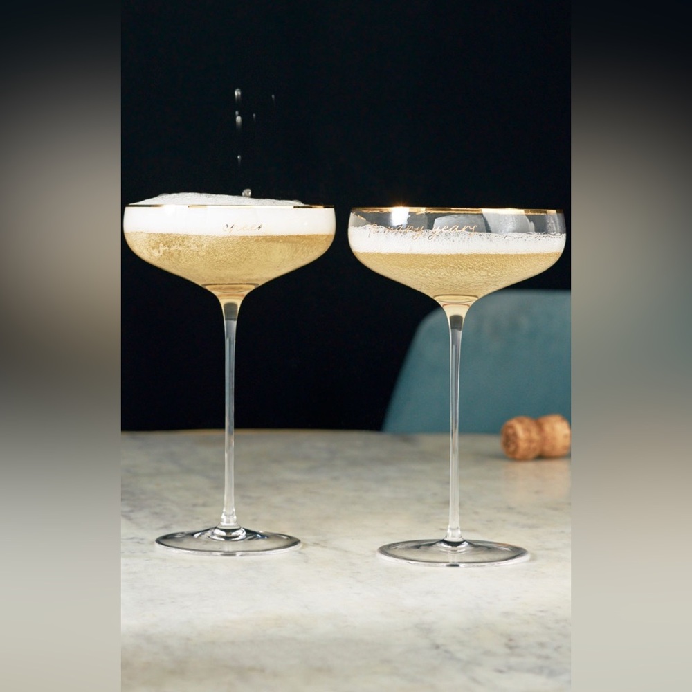 Anthropologie Cheers To Many Years Toasting Champagne Coupes Set of 2 NEW